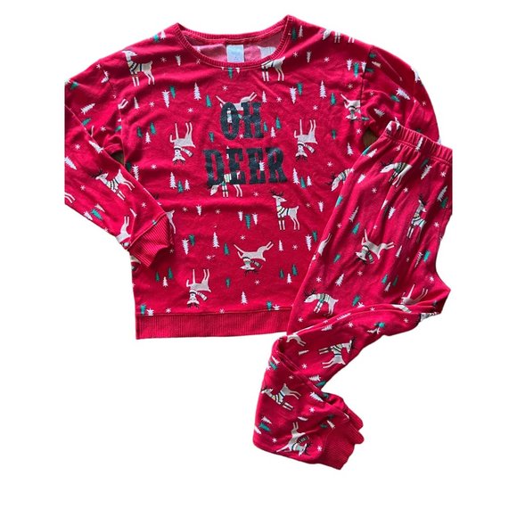 Christmas Pajamas Womens Medium 8-10 Sleepwear Oh Deer 2 pc - Picture 1 of 12